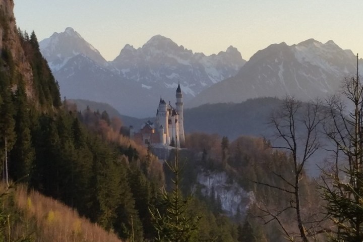 View of Neuschwanstein Castle at sunset