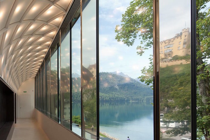 View onto a lake from behind a window