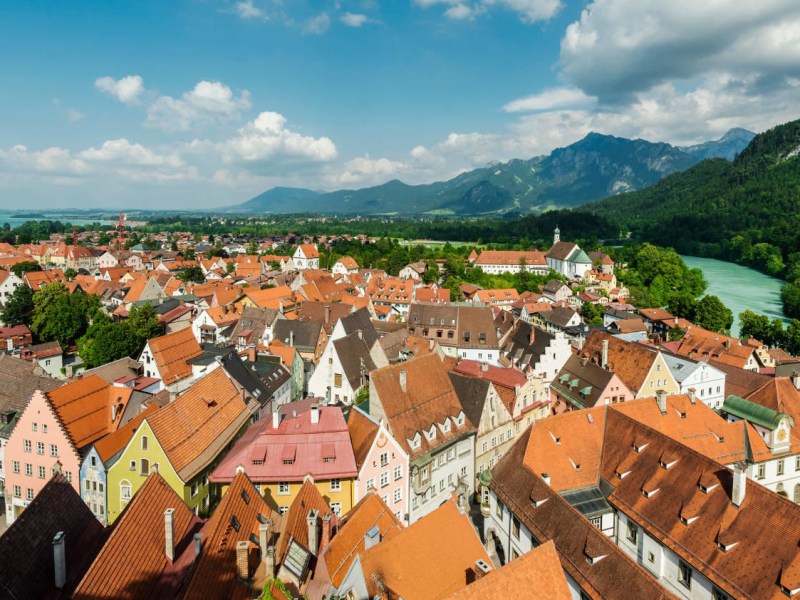 View of a city, river and mountains